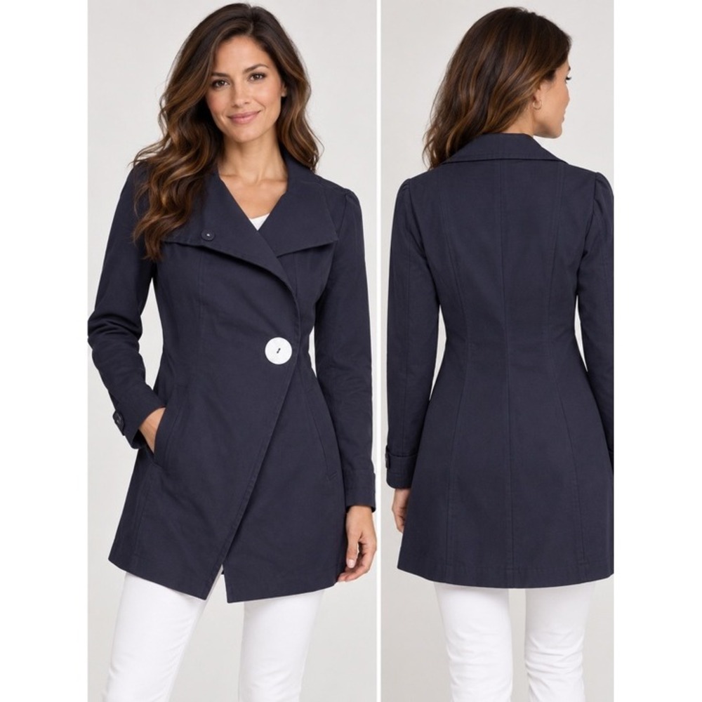 URBAHIA. PARISIAN.LUXURY BRAND. Navy Blue Trench Coat. Size 38. Two pockets.